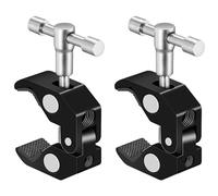 Super Clamp - 2 soportes para trípode, abrazadera 1/4 y 3/8, soporte para cámara, escritorio, pared, panel, clip para luces, paraguas, ganchos, estantes