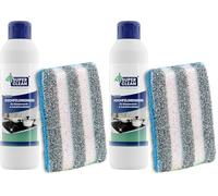SUPER CLEAN Limpiador para placas vitrocerámicas e inducción | 250 ml + esponja dúo | Limpieza y cuidado brillante - elimina grasa y restos quemados | Sin etiquetar (Paquete de 2)