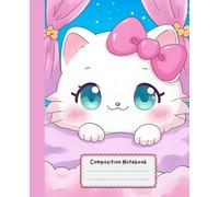 Super Cute Cat Composition Notebook: Wide Ruled Journal Pink Bow & Stars Pastel Purple, Blue; Fun School Supplies, Writing & Journaling Gift for Kid, Girl, Teen