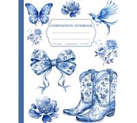Super Cute Coastal Granddaughter Retro Vintage Navy Blue & White Bowknot Bow Bows Cowgirl Floral Composition Notebook: College Ruled Aesthetic Cool ... for Girls, Kids, Teens; Perfect Gift for Girl