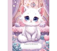 Super Cute Kawaii Aesthetic Composition Notebook: Cat with Stars Pastel Purple, Green & Pink Girly Wide Ruled Journal; Perfect Gift for Kids, Girls, Teens; Fun Back to School Supplies;