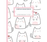 Super Cute Kawaii Cat & Hearts Composition Notebook Light Pastel Pink & White: Wide Ruled Preppy Y2K Girly Design Journal; Cool Cats School Supplies For Girls, Kids, Teens; Perfect Gift For Girl, Teen