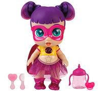 SUPER CUTE LITTLE BABIES - Muñecas Glitzy Cool Sisi, Muñeca Superheroína bebé con biberón, Ropa Reversible y Accesorios, muñeca interactiva con luz y Sonidos, niñas y niños 3 años, Famosa (UPU02200)