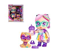 SUPER CUTE LITTLE BABIES - Rainbow Party Doll with Gabi, Muñeca Superheroína con pelo de colores y un perro naranja de Mascota, Sunny, con Ropa Reversible y Accesorios, biberón, Famosa (UPU06200)