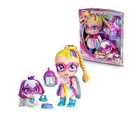 SUPER CUTE LITTLE BABIES - Rainbow Party Doll with Regi, Muñeca Superheroína con el pelo de colores y un perrito blanco de Mascota Snowball, Ropa Reversible y Accesorios biberón, Famosa (UPU06100)