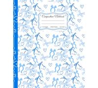 Super Cute Preppy Aesthetic Composition Notebook Pastel Blue & White Coquette Bows: Trendy Wide Ruled Journal for Girls, Kids, Teens, Y2K Cool Girly School Supply .