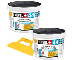 Super Finish Q1-Q4 - Espátula para acabado, 5 kg + 5 kg, masilla perfecta lisa, color blanco para interiores + espátula de plástico sin dentado juego RM44