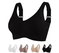 Super Firming Wire-Free Bra All-Day Comfort No More Sagging Women's Ribbed Adjustable Wireless Bra (Black,XXL)