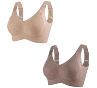 Super Firming Wire-Free Bra All-Day Comfort No More Sagging Women's Ribbed Adjustable Wireless Bra (C,XXL)
