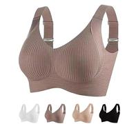 Super Firming Wire-Free Bra All-Day Comfort No More Sagging Women's Ribbed Adjustable Wireless Bra (Coffee,3XL)
