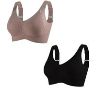 Super Firming Wire-Free Bra All-Day Comfort No More Sagging Women's Ribbed Adjustable Wireless Bra (E,XL)