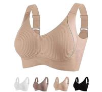Super Firming Wire-Free Bra All-Day Comfort No More Sagging Women's Ribbed Adjustable Wireless Bra (Skin,XXL)