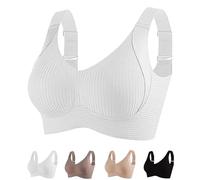 Super Firming Wire-Free Bra All-Day Comfort No More Sagging Women's Ribbed Adjustable Wireless Bra (White,L)