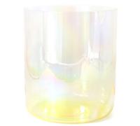 SUPER FOREST Cuenco de cristal de alquimia, cuenco de cuarzo para chakras con golpeador acrílico y junta tórica, amarillo degradado transparente, para meditación de yoga y curación con sonido (color