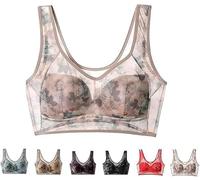 Super Gather Bra Ice Silk Lace Cooling Comfort Bra, No Underwire, All-Day Comfort Bras for Seniors Women Wireless (Khaki,L)