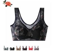 Super Gather Bra Ice Silk Lace Cooling Comfort Bra, Soft Lace Everyday Comfort Corset for Woman (Black,L)