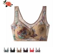 Super Gather Bra Ice Silk Lace Cooling Comfort Bra, Soft Lace Everyday Comfort Corset for Woman (Coffee Color,4XL)