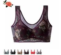 Super Gather Bra Ice Silk Lace Cooling Comfort Bra, Soft Lace Everyday Comfort Corset for Woman (Purple,5XL)