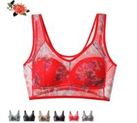 Super Gather Bra Ice Silk Lace Cooling Comfort Bra, Soft Lace Everyday Comfort Corset for Woman (Red,XL)
