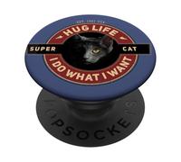 Super Gato Negro Gato Indio Motocicleta Retro Cool PopSockets PopGrip Adhesivo