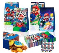 Super Geschenkktüten Bros-12Pcs Papiertüten mit 18 Sticker Aufkleber Kinder Party Geschenktüte Mitgebsel Kindergeburtstag Candy Bar Süßigkeiten Tüten Geschenke Einschulung Giveaways Party Bag Supplies