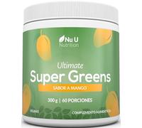 Super Greens | Mango | Polvo de Jugo Verde 300 g - 17 Ingredientes Superalimentarios Activos - 60 Porciones - con Inulina, Espirulina, Clorela, Raíz de Maca y Más - 100% Vegano - Nu U Nutrition