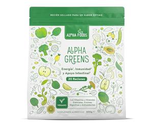 Super Greens Mezcla en Polvo 600g | Superalimentos Verdes Powder | Vitaminas B, Vitamina D3, Espirulina, Curcuma, Hierba de Trigo, Moringa | Energía & Inmunidad | Vegano | 20 Raciones | Alpha Foods
