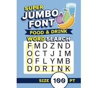 Super Jumbo Font Food & Drink Word Search Size 100 pt: Puzzle Book with Giant XL Print for Visually Impaired Adults