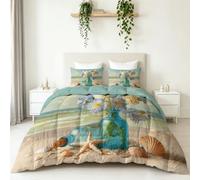 Super King - Edredón de verano sin funda de edredón de 260 x 220 cm, vodka floral de playa, 7,5 tog, ligero, sin funda, edredón transpirable con pintura al óleo vintage, con 2 fundas de almohada