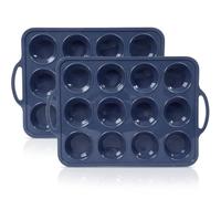 SUPER KITCHEN 2 Unidades Moldes Magdalenas, 12 Huecos Silicona con Asas, Antideslizante, Hornear Muffins, Libre de BPA, Cupcake, Brownie, Gris