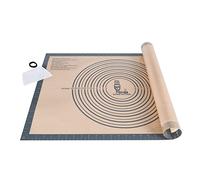 SUPER KITCHEN Extra Grande Tapete de Silicona para Pastelería 71×51cm con Cortador de Masa, Tapetes para Amasar y Hornear, Tapete para Pizza/Torta/Pastel/Fondant, Resistente al Calor, sin BPA (Gris)