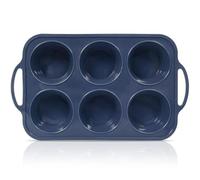 SUPER KITCHEN Grande Moldes Magdalenas Silicona con Asas, 6 Huecos, Esqueleto Metálico Externo, Antideslizante, Hornear Muffins y Cupcakes, Libre de BPA, Gris