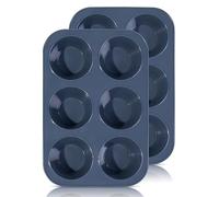 SUPER KITCHEN Juego de 2 Grande Molde de Silicona para 6 Magdalenas, Bandejas para Hornear Muffin con Recubrimiento Antiadherente para Muffins, Cupcake, Brownie, Pudín 27,8 x 19 x 5 cm (Gris)