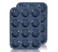 SUPER KITCHEN Molde de Silicona Grande para 12 Magdalenas, Juego de 2 Bandejas para Hornear Muffin con Recubrimiento Antiadherente para Muffins, Cupcake, Brownie, Pudín 33 x 25x 3 cm (Gris)