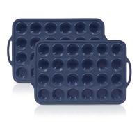 SUPER KITCHEN Pack 2 Moldes Magdalenas 24 Huecos, Silicona con Asas, Estructura Metálica Estable, Fácil Limpieza, Libre de BPA, Cupcake, Brownie, Gris