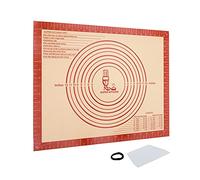 SUPER KITCHEN Tapete de Silicona Antiadherente para Pastelería con Cortador de Masa, Esistentes al Calor Tapetes para Amasar y Hornear, Bandeja Pasta, Fondant, Para Pan, Pizza Horno (50x40 cm, Rojo)