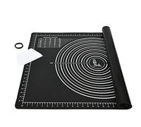 SUPER KITCHEN Tapete de Silicona para Hornear 71x51cm con Cortador de Masa, Tapete de Antiadherente para Amasar, Estera de Antideslizante Pastelería, Tapete para Fondant, Pasta, Pizza, Torta (Negro)