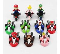 Super Mario Bros Kart - Juego de 10 karts de arrastre para coches, moto, Luigi, Yoshi Toad, Princesa, Peach, Donkey, Kong 6,3 cm para niños + regalo (10 piezas)