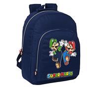 SUPER MARIO BROS - Mochila Escolar Adaptable a Carro, Mochila, Ideal para Niños de Diferentes Edades, Cómoda y Versátil, Calidad y Resistencia, 32x15x42 cm, Color Azul marino
