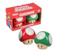 Super Mario Brothers - Juego de salero y pimentero de hongos con licencia oficial de Nintendo rojo y verde para decoración de cocina y hogar, regalo de inauguración de la casa para fanáticos de