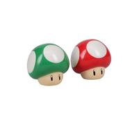 Super Mario Brothers - Juego de salero y pimentero de hongos con licencia oficial de Nintendo rojo y verde para decoración de cocina y hogar, regalo de inauguración de la casa para fanáticos de