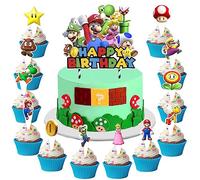 Super Mario Cake Topper, 25 Piezas Decoracion Tarta Dibujos Animados, Super Mario Tarta Decoración, Mario Decoración de Pastel de Cumpleaños para Fiesta de Cumpleaños, Theme Party