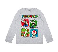 Super Mario Camiseta de Manga Larga para Niños Niñas, gris, 104