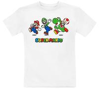 Super Mario Niño Camiseta de Manga Corta, Blanco, 1-14 ANS para Niños