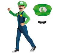 Super Mario - Disfraz Luigi Oficial - Incluye Bigote y Gorro - Tallas XS, S, M -
