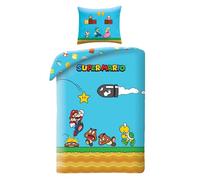 Halantex Juego de cama Super Mario 140x200 azul – funda nórdica + funda almohada, 100% poliéster