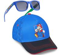Super Mario Gorra Niño con Gafas de Sol Niño UV400 4-12 Años Set, Gorra Infantil de Verano con Gafas de Sol Niños, Gamer Regalos (Azul Mario Set)