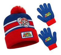 Super Mario Gorro y Guantes Set 2 Pzs o Conjunto Bufanda Gorro y Guantes Niño 3 Piezas, 6-14 Años, Accesorios de Invierno Niños (6-14 Años, Rojo/Azul, 2 Pcs)