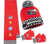 Super Mario Gorro y Guantes Set 2 Pzs o Conjunto Bufanda Gorro y Guantes Niño 3 Piezas, 6-14 Años, Accesorios de Invierno Niños (6-14 Años, Rojo, 3 Pcs)