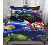Super Mario Juego De Funda Nórdica Juego De Ropa De Cama Dibujos Animados Funda De Edredón De Poliéster De Microfibra 3D con Fundas De Almohada, Juego De 3 Piezas, Funda De Edredón Double（200x200cm）